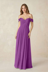 Off - the - Shoulder A - Line Chiffon Pleated Bridesmaid Dress in Amethyst - KISS BRIDAL Bridesmaid Dresses