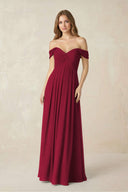 Off - the - Shoulder A - Line Chiffon Pleated Bridesmaid Dress in Berry - SHE IS ME Bridesmaid Dresses