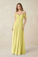 Off - the - Shoulder A - Line Chiffon Pleated Bridesmaid Dress in Buttercup - SHE IS ME Bridesmaid Dresses