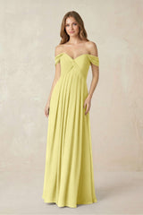 Off - the - Shoulder A - Line Chiffon Pleated Bridesmaid Dress in Buttercup - KISS BRIDAL Bridesmaid Dresses