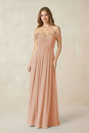 Off - the - Shoulder A - Line Chiffon Pleated Bridesmaid Dress in Champagne Rose - SHE IS ME Bridesmaid Dresses