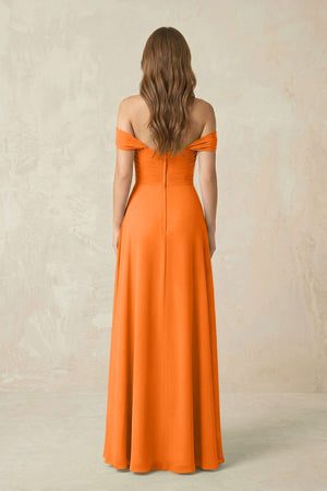 Off - the - Shoulder A - Line Chiffon Pleated Bridesmaid Dress in Cinnamon - SHE IS ME Bridesmaid Dresses