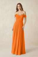 Off - the - Shoulder A - Line Chiffon Pleated Bridesmaid Dress in Cinnamon - SHE IS ME Bridesmaid Dresses