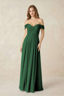 Off - the - Shoulder A - Line Chiffon Pleated Bridesmaid Dress in Dark Green - SHE IS ME Bridesmaid Dresses
