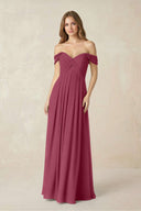 Off - the - Shoulder A - Line Chiffon Pleated Bridesmaid Dress in Desert Rose - SHE IS ME Bridesmaid Dresses