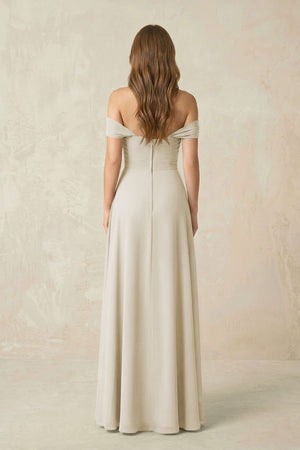 Off - the - Shoulder A - Line Chiffon Pleated Bridesmaid Dress in Dove Gray - SHE IS ME Bridesmaid Dresses