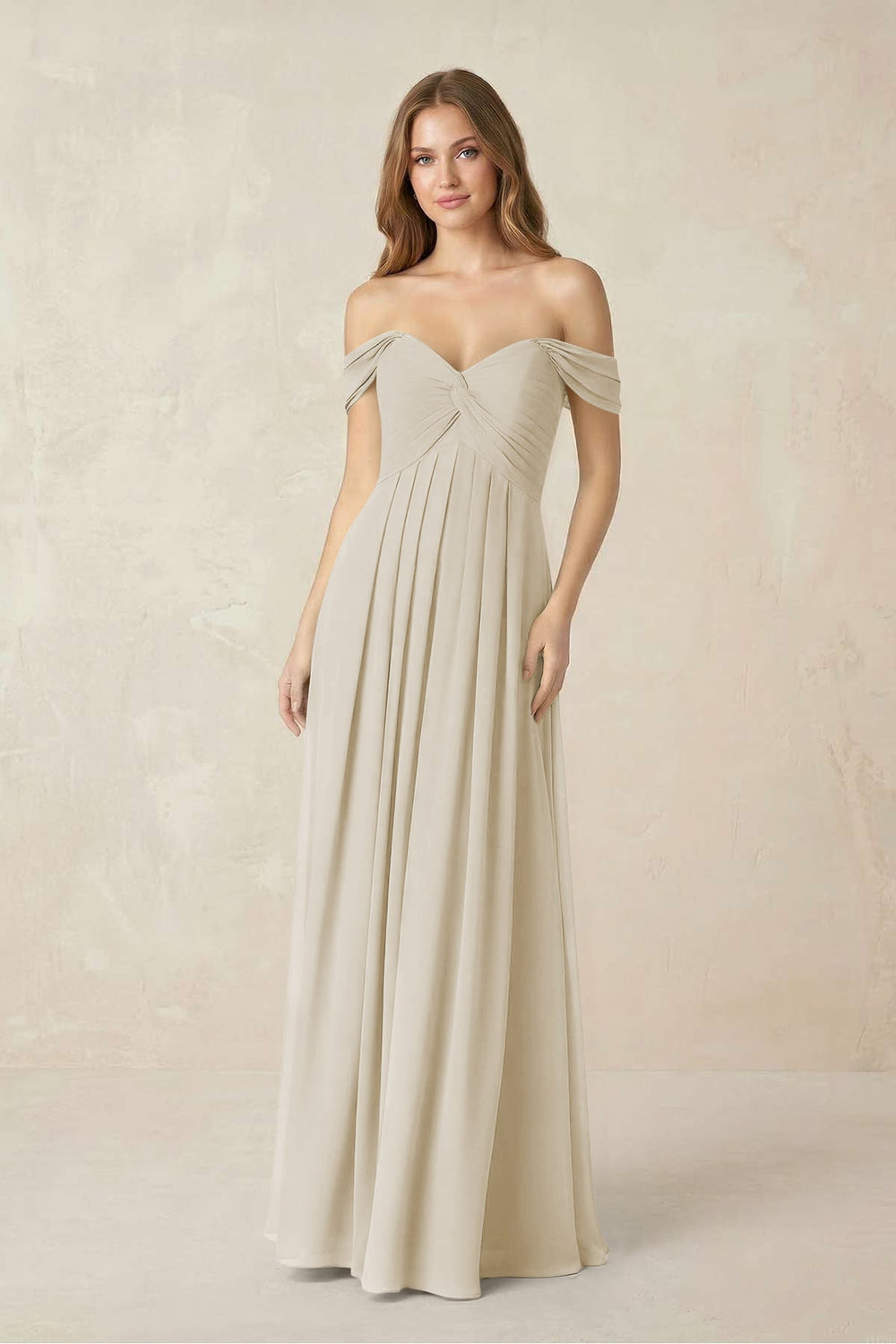 Off - the - Shoulder A - Line Chiffon Pleated Bridesmaid Dress in Dove Gray - KISS BRIDAL Bridesmaid Dresses
