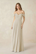 Off - the - Shoulder A - Line Chiffon Pleated Bridesmaid Dress in Dove Gray - SHE IS ME Bridesmaid Dresses