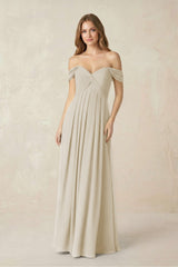 Off - the - Shoulder A - Line Chiffon Pleated Bridesmaid Dress in Dove Gray - KISS BRIDAL Bridesmaid Dresses