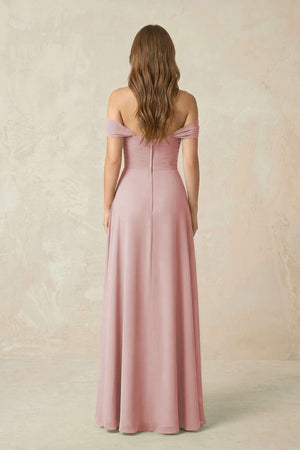 Off - the - Shoulder A - Line Chiffon Pleated Bridesmaid Dress in Dusty Rose - SHE IS ME Bridesmaid Dresses