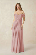 Off - the - Shoulder A - Line Chiffon Pleated Bridesmaid Dress in Dusty Rose - SHE IS ME Bridesmaid Dresses