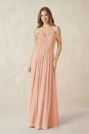 Off - the - Shoulder A - Line Chiffon Pleated Bridesmaid Dress in English Rose - SHE IS ME Bridesmaid Dresses