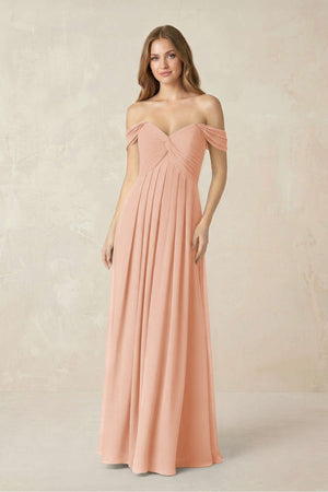 Off - the - Shoulder A - Line Chiffon Pleated Bridesmaid Dress in English Rose - SHE IS ME Bridesmaid Dresses