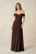 Off - the - Shoulder A - Line Chiffon Pleated Bridesmaid Dress in Espresso - SHE IS ME Bridesmaid Dresses