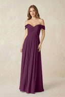 Off - the - Shoulder A - Line Chiffon Pleated Bridesmaid Dress in Fig - SHE IS ME Bridesmaid Dresses
