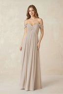 Off - the - Shoulder A - Line Chiffon Pleated Bridesmaid Dress in Frost - SHE IS ME Bridesmaid Dresses