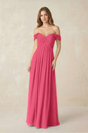 Off - the - Shoulder A - Line Chiffon Pleated Bridesmaid Dress in Fuchsia - SHE IS ME Bridesmaid Dresses