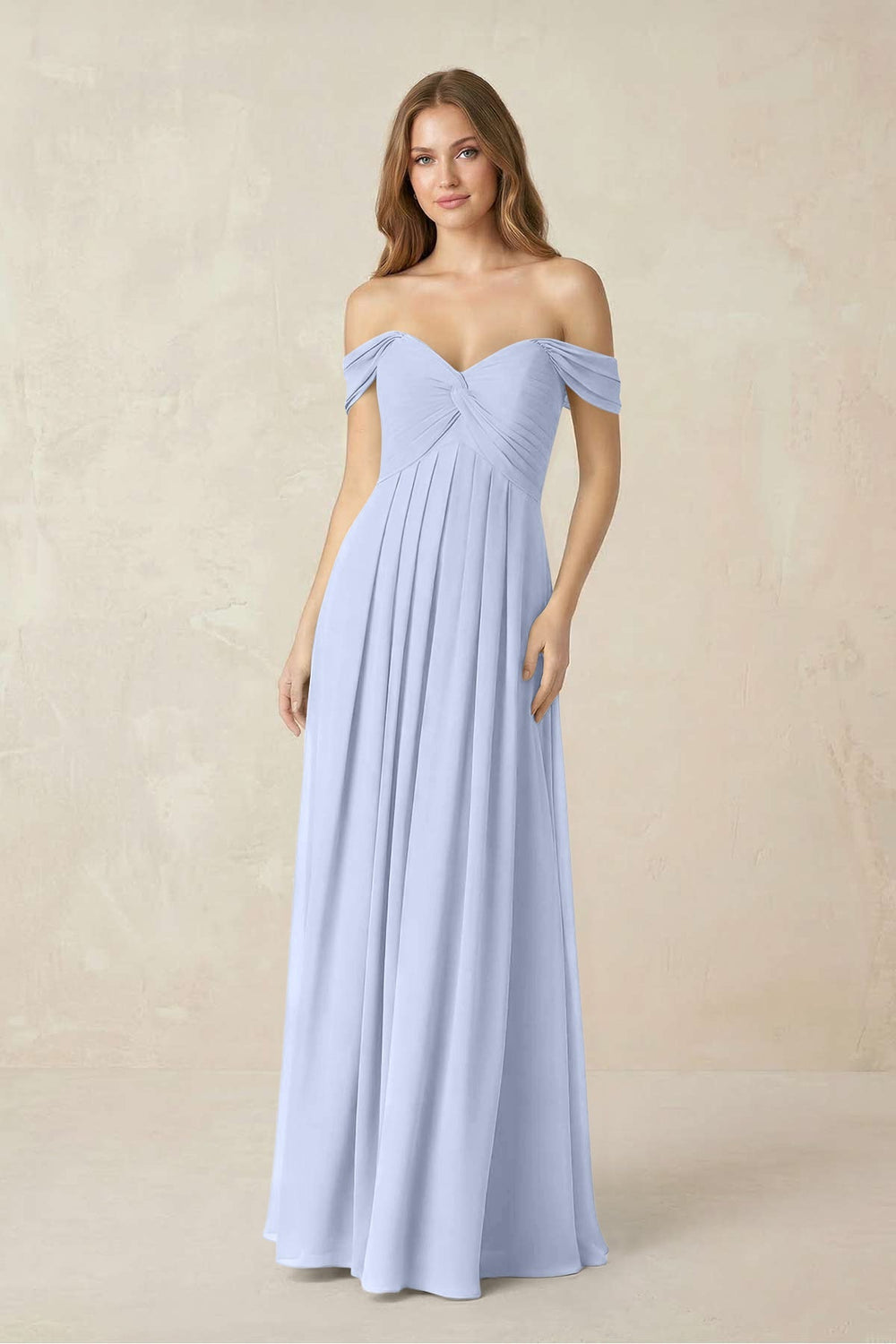Off - the - Shoulder A - Line Chiffon Pleated Bridesmaid Dress in Ice - KISS BRIDAL Bridesmaid Dresses