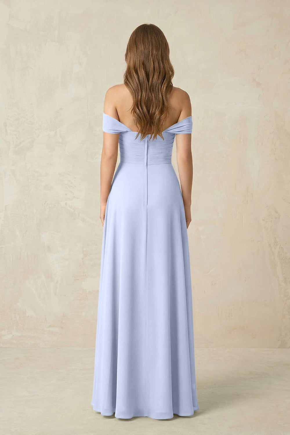 Off - the - Shoulder A - Line Chiffon Pleated Bridesmaid Dress in Ice - KISS BRIDAL Bridesmaid Dresses
