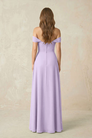 Off - the - Shoulder A - Line Chiffon Pleated Bridesmaid Dress in Lavender - SHE IS ME Bridesmaid Dresses