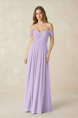 Off - the - Shoulder A - Line Chiffon Pleated Bridesmaid Dress in Lavender - KISS BRIDAL Bridesmaid Dresses