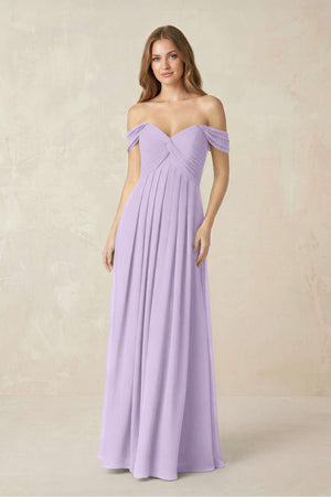 Off - the - Shoulder A - Line Chiffon Pleated Bridesmaid Dress in Lavender - SHE IS ME Bridesmaid Dresses