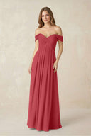 Off - the - Shoulder A - Line Chiffon Pleated Bridesmaid Dress in Merlot - SHE IS ME Bridesmaid Dresses