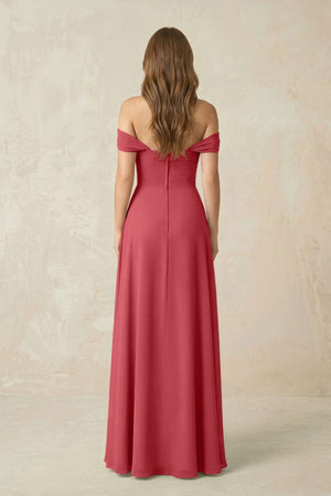 Off - the - Shoulder A - Line Chiffon Pleated Bridesmaid Dress in Merlot - SHE IS ME Bridesmaid Dresses