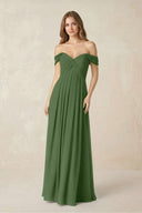 Off - the - Shoulder A - Line Chiffon Pleated Bridesmaid Dress in Moss - SHE IS ME Bridesmaid Dresses