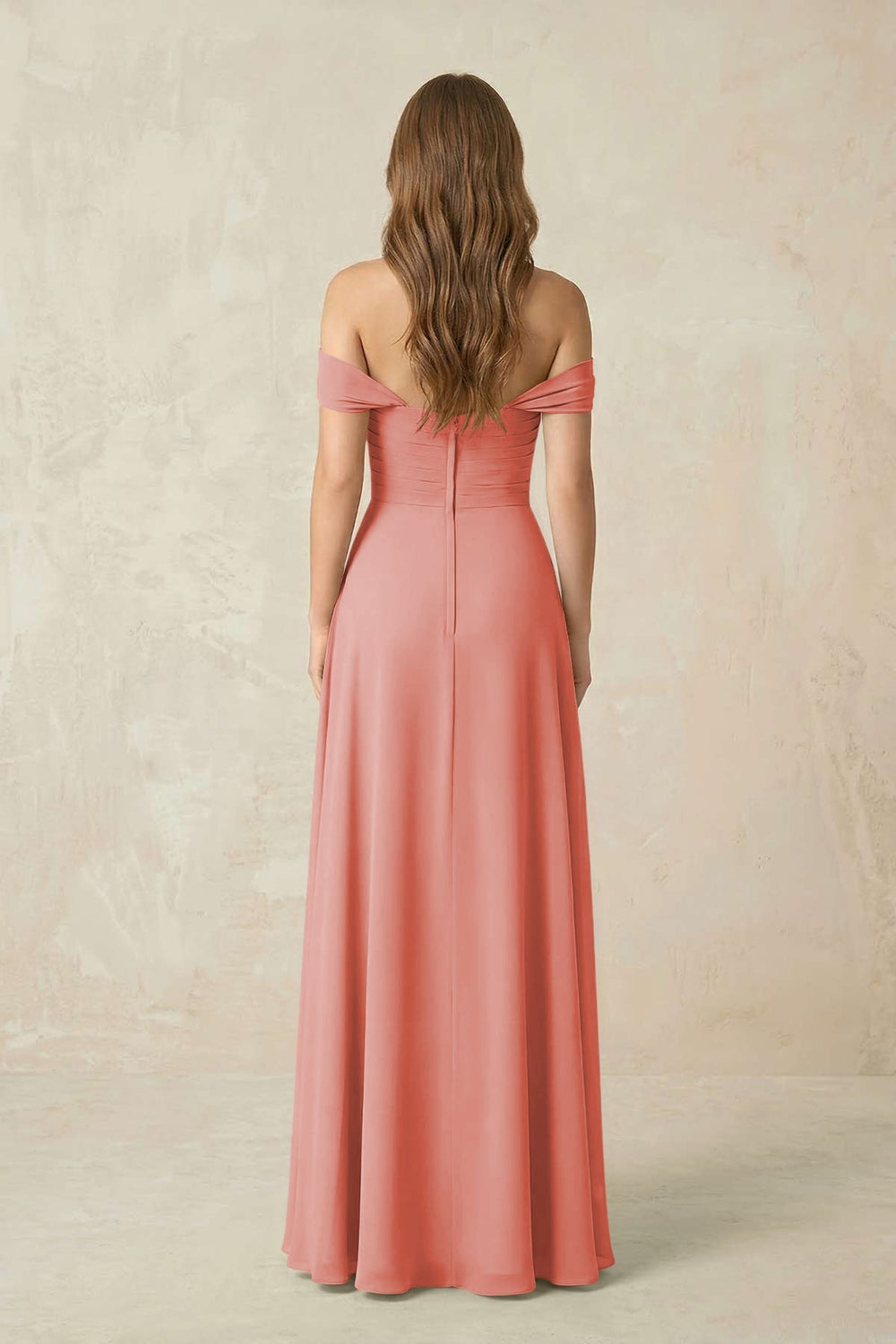 Off - the - Shoulder A - Line Chiffon Pleated Bridesmaid Dress in Mulberry - KISS BRIDAL Bridesmaid Dresses