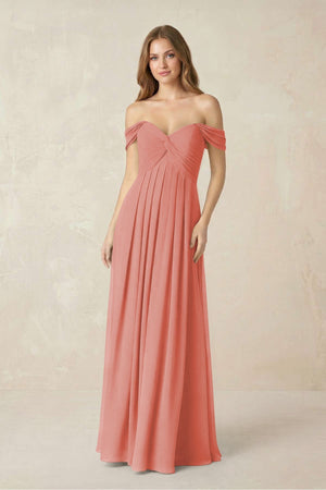Off - the - Shoulder A - Line Chiffon Pleated Bridesmaid Dress in Mulberry - SHE IS ME Bridesmaid Dresses
