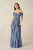 Off - the - Shoulder A - Line Chiffon Pleated Bridesmaid Dress in Neptune - SHE IS ME Bridesmaid Dresses
