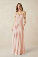 Off - the - Shoulder A - Line Chiffon Pleated Bridesmaid Dress in Pale Blush - SHE IS ME Bridesmaid Dresses