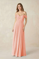 Off - the - Shoulder A - Line Chiffon Pleated Bridesmaid Dress in Rose Petal - SHE IS ME Bridesmaid Dresses