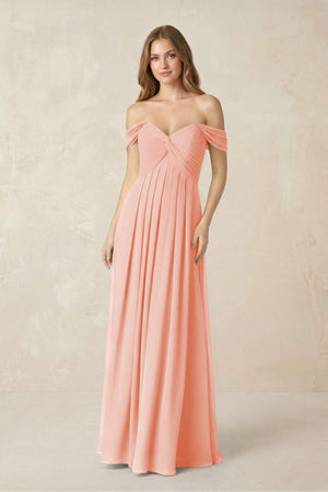 Off - the - Shoulder A - Line Chiffon Pleated Bridesmaid Dress in Rose Petal - SHE IS ME Bridesmaid Dresses