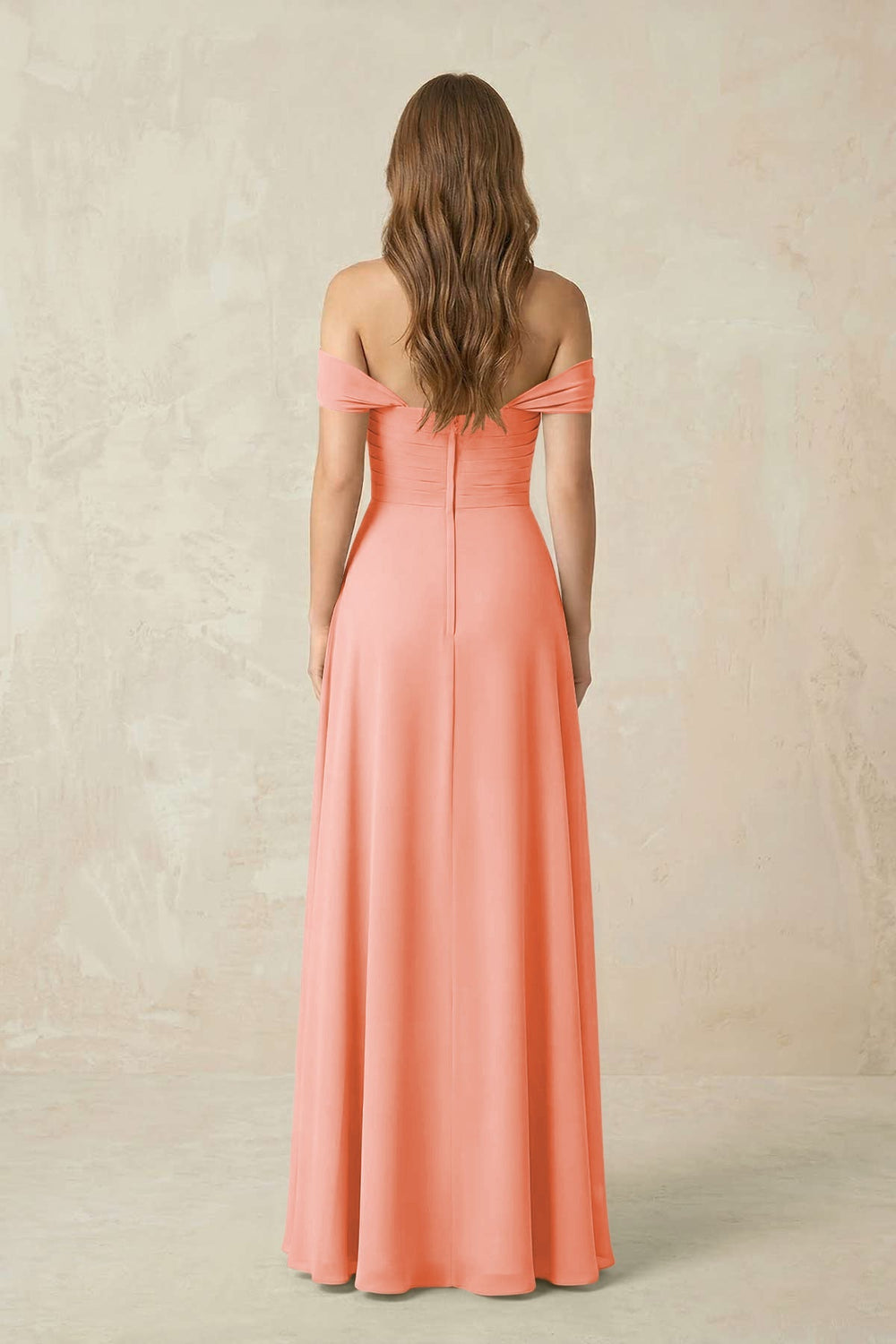 Off - the - Shoulder A - Line Chiffon Pleated Bridesmaid Dress in Rosette - KISS BRIDAL Bridesmaid Dresses