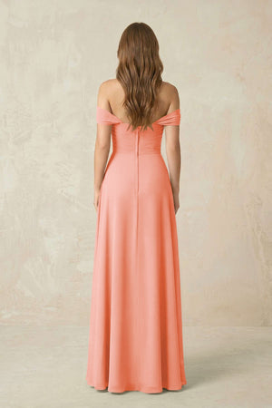 Off - the - Shoulder A - Line Chiffon Pleated Bridesmaid Dress in Rosette - SHE IS ME Bridesmaid Dresses
