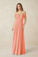 Off - the - Shoulder A - Line Chiffon Pleated Bridesmaid Dress in Rosette - SHE IS ME Bridesmaid Dresses
