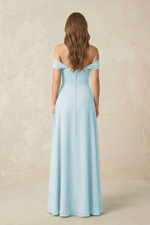 Off - the - Shoulder A - Line Chiffon Pleated Bridesmaid Dress in Sky Blue - SHE IS ME Bridesmaid Dresses