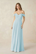 Off - the - Shoulder A - Line Chiffon Pleated Bridesmaid Dress in Sky Blue - SHE IS ME Bridesmaid Dresses