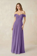Off - the - Shoulder A - Line Chiffon Pleated Bridesmaid Dress in Tahiti - SHE IS ME Bridesmaid Dresses