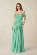 Off - the - Shoulder A - Line Chiffon Pleated Bridesmaid Dress in Turquoise - SHE IS ME Bridesmaid Dresses