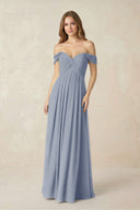 Off - the - Shoulder A - Line Chiffon Pleated Bridesmaid Dress in Twilight - SHE IS ME Bridesmaid Dresses