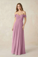 Off - the - Shoulder A - Line Chiffon Pleated Bridesmaid Dress in Vintage Mauve - SHE IS ME Bridesmaid Dresses