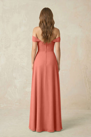 Off - the - Shoulder A - Line Chiffon Pleated Bridesmaid Dress in Wild Rose - SHE IS ME Bridesmaid Dresses