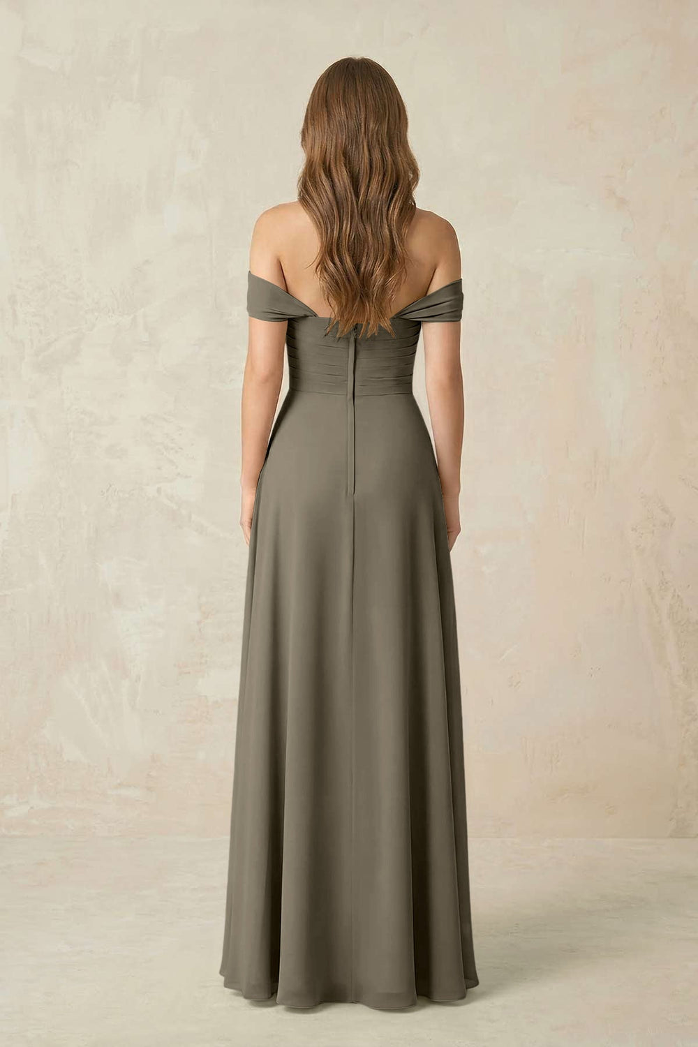 Off - the - Shoulder A - Line Chiffon Pleated Bridesmaid Dress in Willow Green - KISS BRIDAL Bridesmaid Dresses