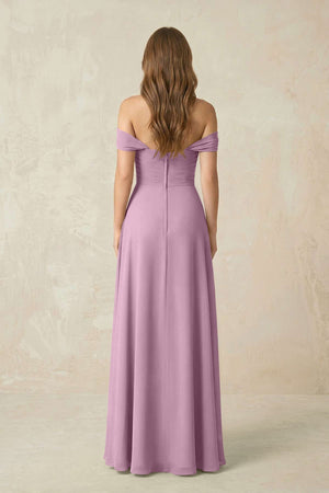 Off - the - Shoulder A - Line Chiffon Pleated Bridesmaid Dress in Wisteria - SHE IS ME Bridesmaid Dresses