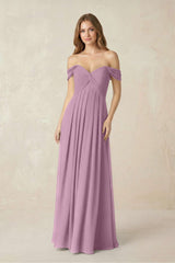 Off - the - Shoulder A - Line Chiffon Pleated Bridesmaid Dress in Wisteria - KISS BRIDAL Bridesmaid Dresses