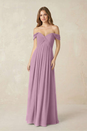 Off - the - Shoulder A - Line Chiffon Pleated Bridesmaid Dress in Wisteria - SHE IS ME Bridesmaid Dresses