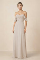 Off-the-Shoulder A-Line Chiffon Ruched Bridesmaid Dress in Frost - SHE IS ME BRIDESMAID DRESSES
